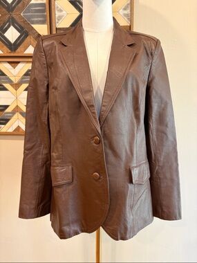 Vintage Pioneer Wear Western Brown Leather Blazer Jacket size 12 / Medium